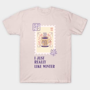 Wintertime Coffee Lover Cup of Coffee Christmas Stamp Stamps T-Shirt